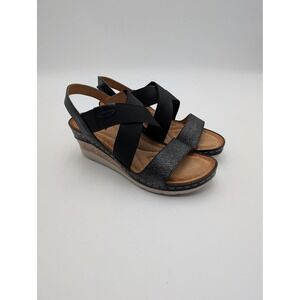 Romika Sandals Womens Size 6.5 Black Strappy Slingback Wedge Comfort Cushioned